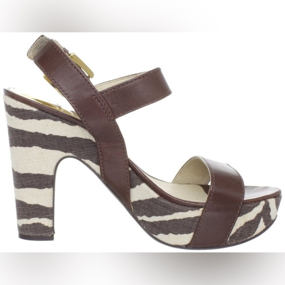 Michael Kors Ivana Platform Zebra Stripe Sandals Brown Leather Sz 5.5 - Picture 14 of 16